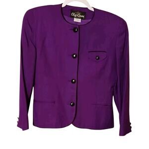 Vintage Oleg Cassini Purple Jacket with Faux Pockets Shoulder Pads Size 6